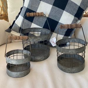 Set of three small medium enlarged tins metal